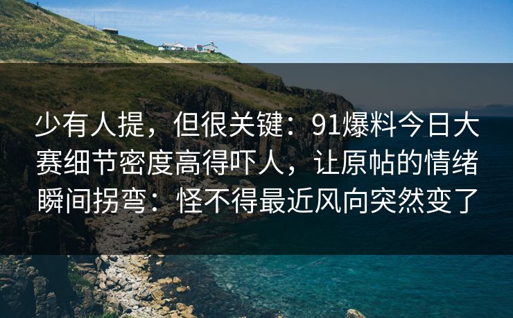 少有人提,但很关键:91爆料今日大赛细节密度高得吓人,让原帖的情绪瞬间拐弯:怪不得最近风向突然变了 少有人提,但很关键:91爆料今日大赛细节密度高得吓人,让原帖的情绪瞬间拐弯:怪不得最近风向突然变了