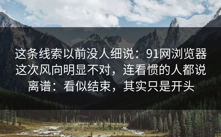 这条线索以前没人细说：91网浏览器这次风向明显不对，连看惯的人都说离谱：看似结束，其实只是开头